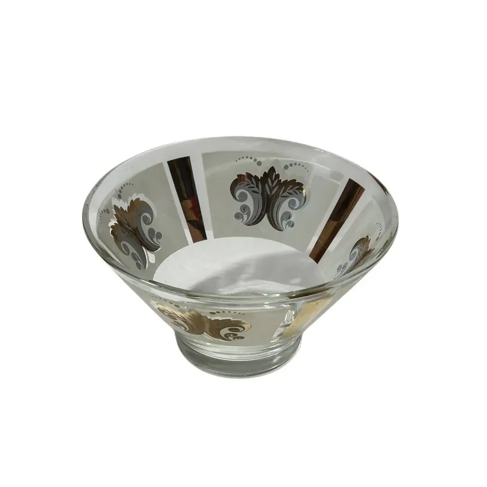 MCM Mid Century Fleur De Lis Glass Bowl Gold 60's/70's Art Deco